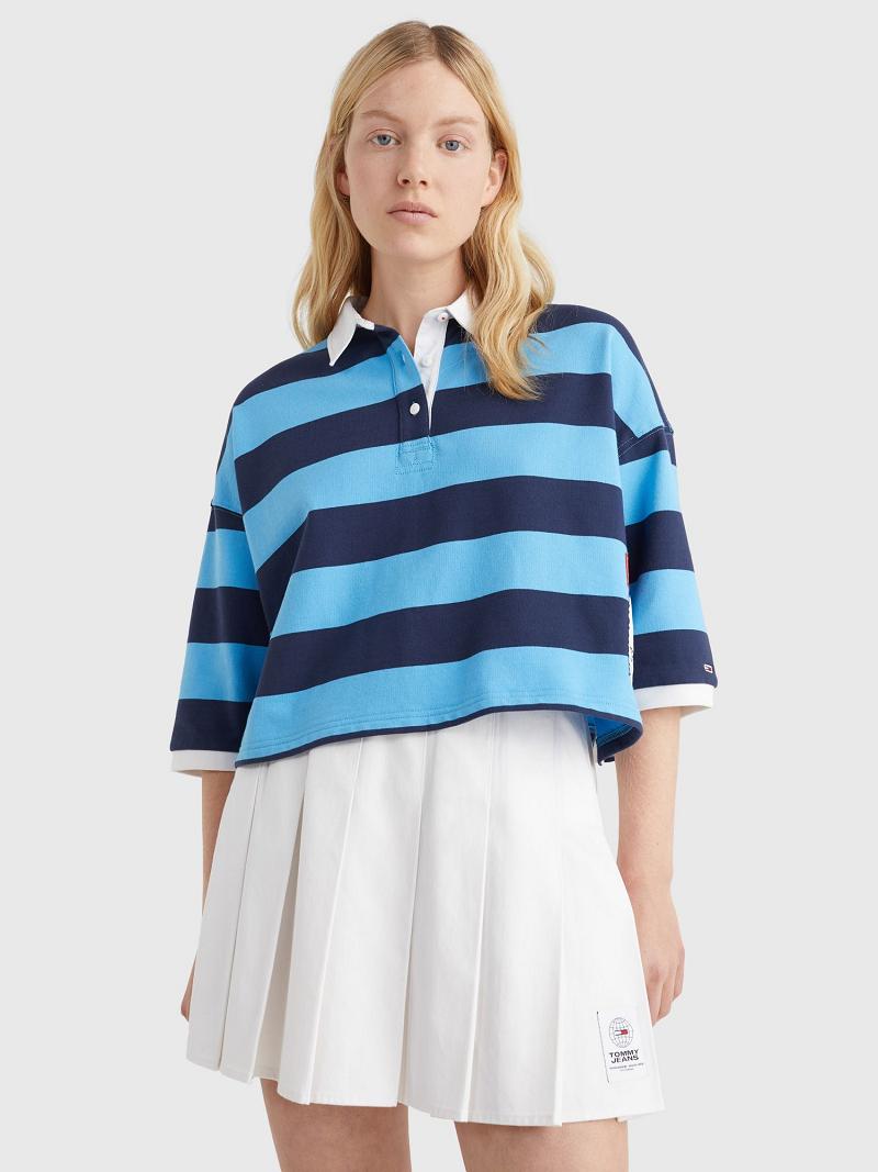 Női Tommy Hilfiger Cropped Rugby Stripe Polos Kék Színes | HU 264OKI